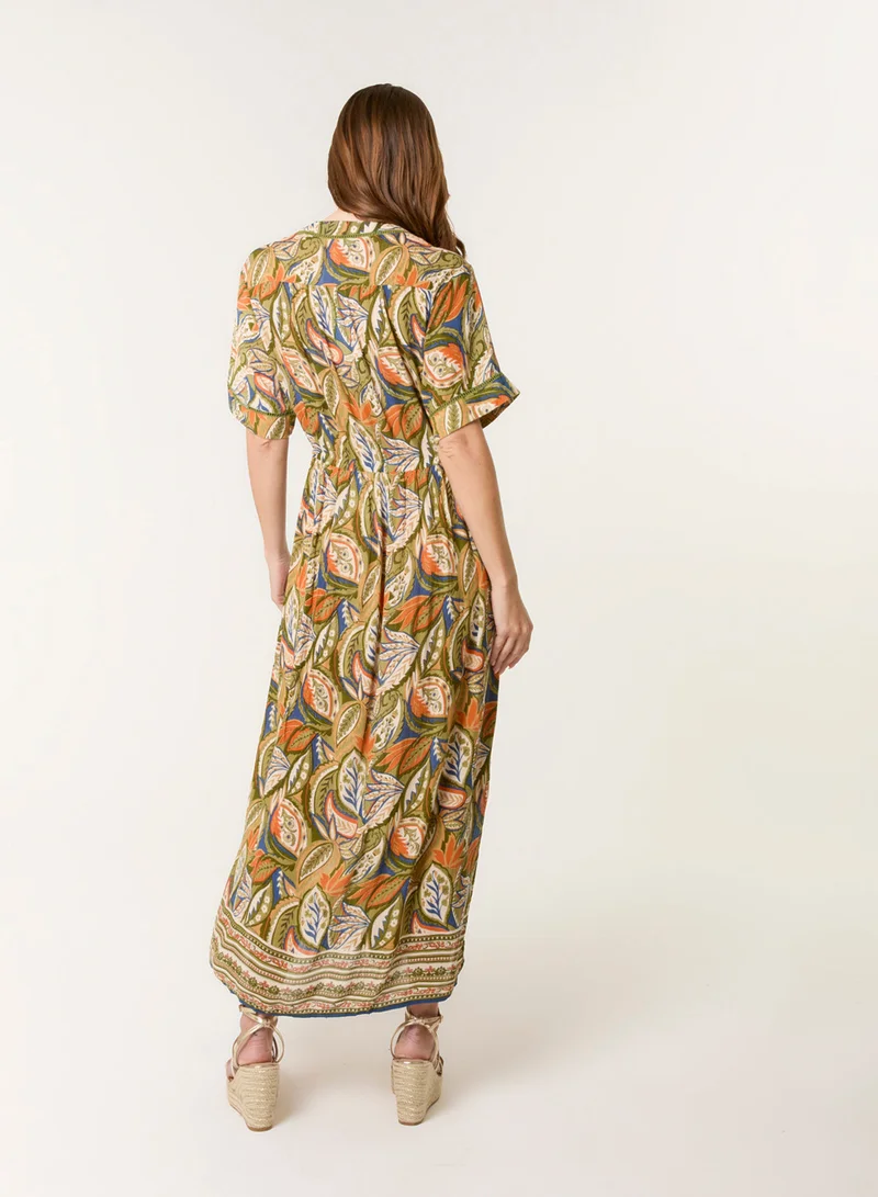 Blue Vanilla Border Print Maxi Dress